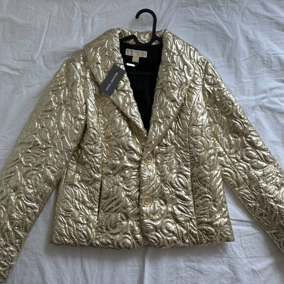 Michael Kors Women Gold Metallic Button Jacket. - Picture 2 of 3